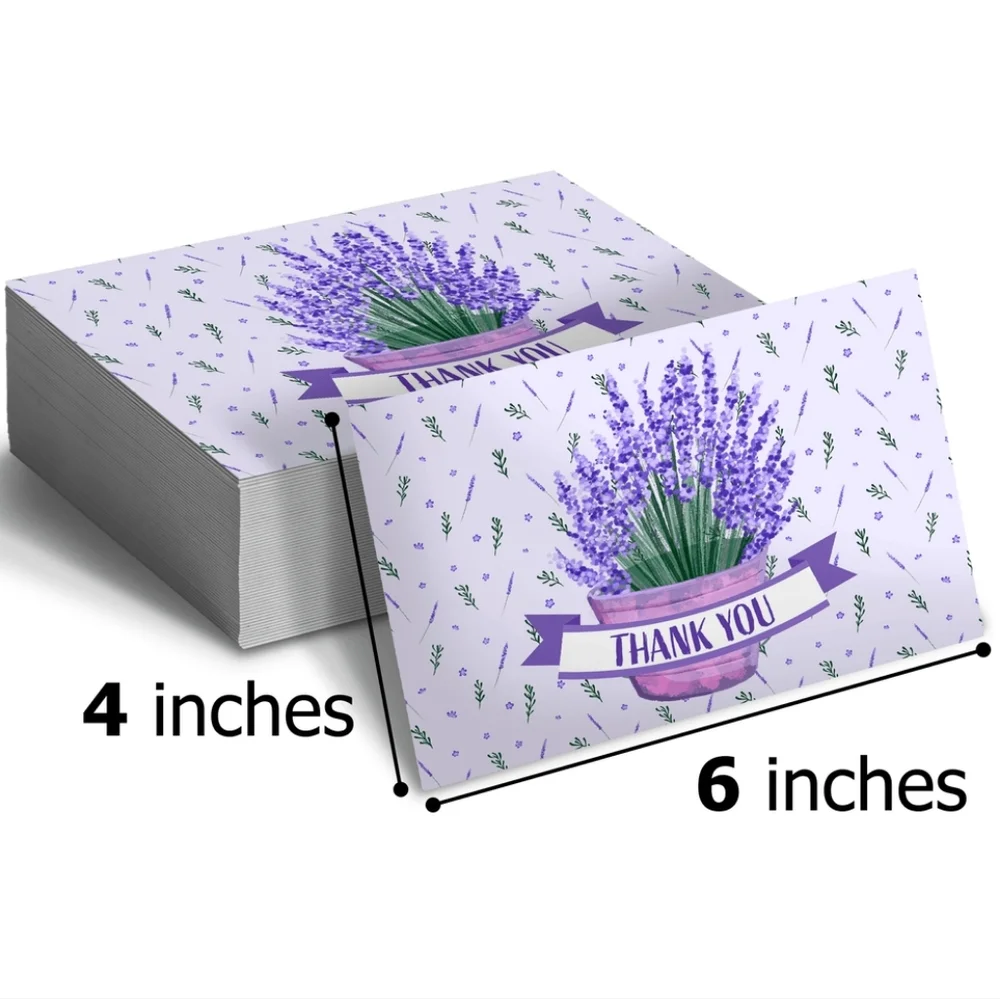 25 Pack Thank you Cards Lavender Insert Cards 4x6